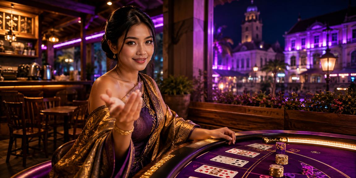 Meja baccarat casino dengan cangkir kopi Vietnam di tepi layar game