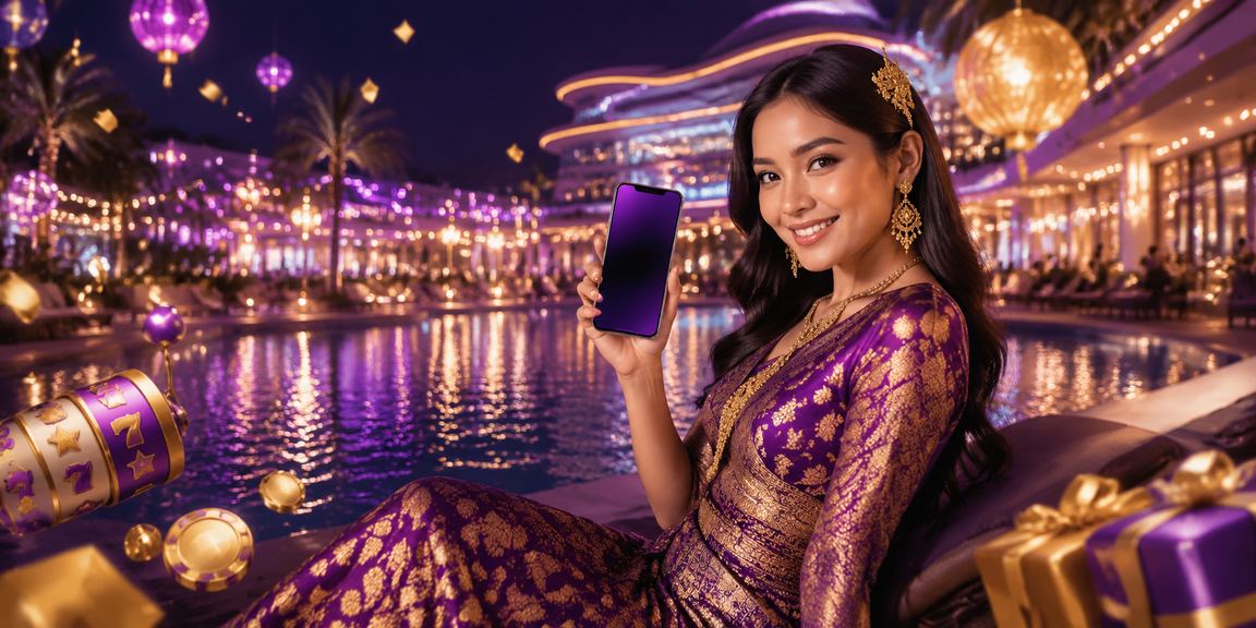 Mesin slot dengan latar pasar malam bercahaya neon di Vietnam
